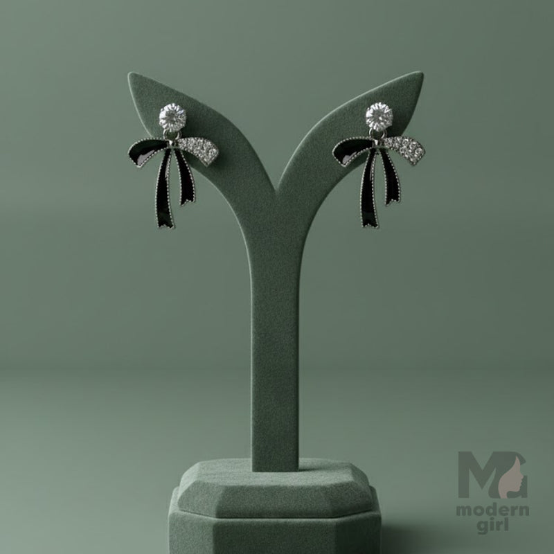 Black Bow Crystal Charm Earrings