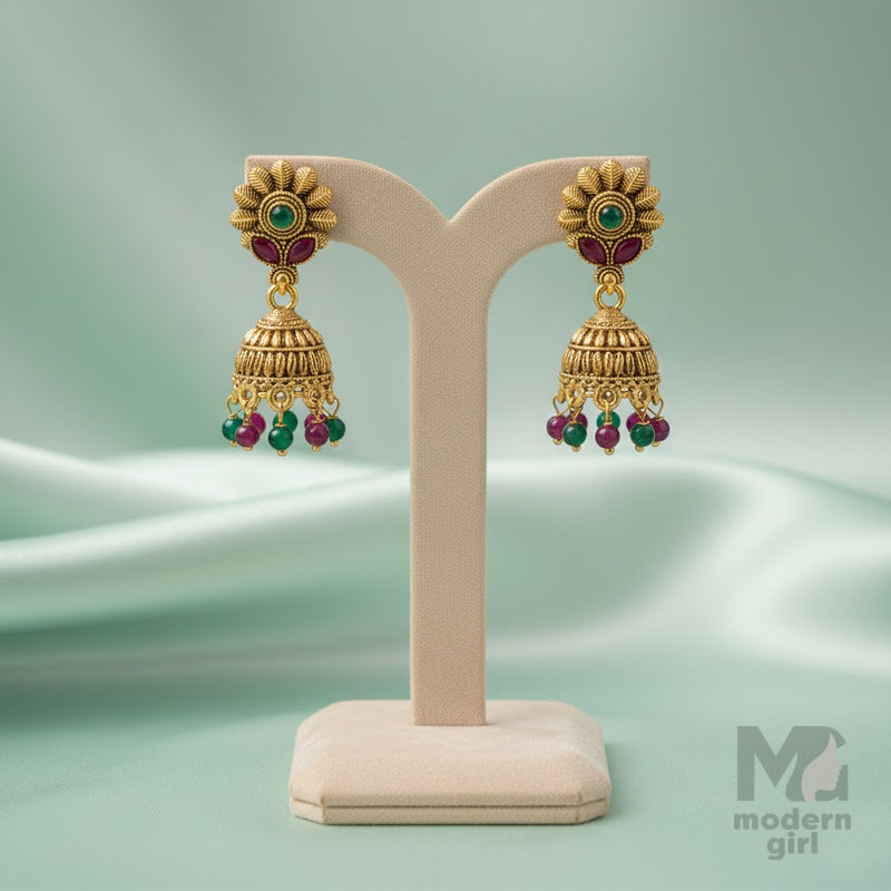 Royal Blossom Temple Jhumka Earrings