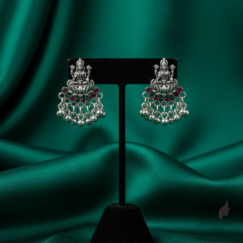 Oxidised Lakshmi Temple with Bead Drops Earrings