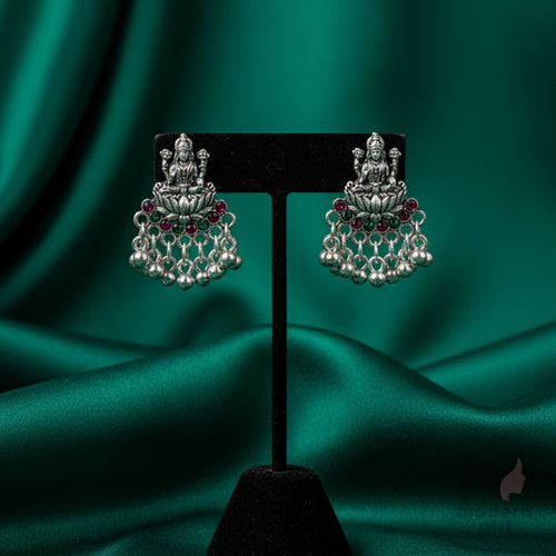 Oxidised Lakshmi Temple with Bead Drops Earrings