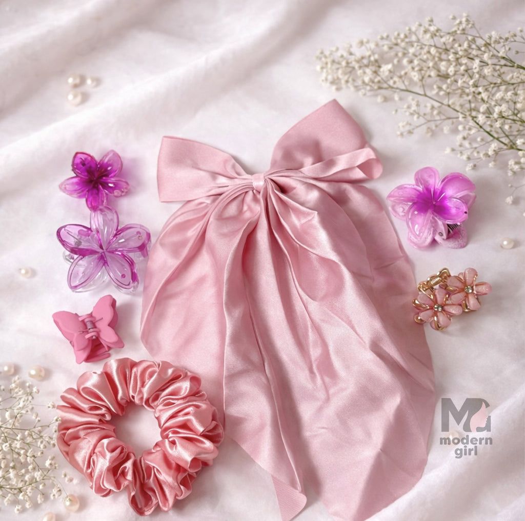 Premium Pink Princess Hair Accessory Combo – 7 Pcs Set