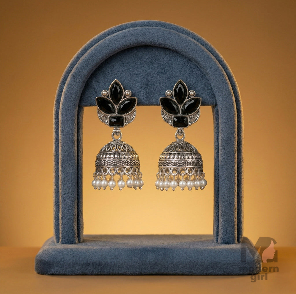 Elegant Floral Stone Jhumka Earrings for Women | Designer Pearl Drop Ethnic Jewelry