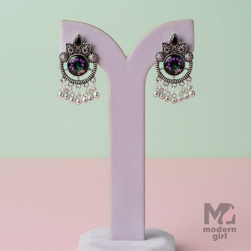 Midnight Floral German Silver Earrings