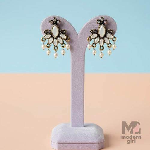 Elegant Kundan Pearl Drop Earrings – Premium German Silver