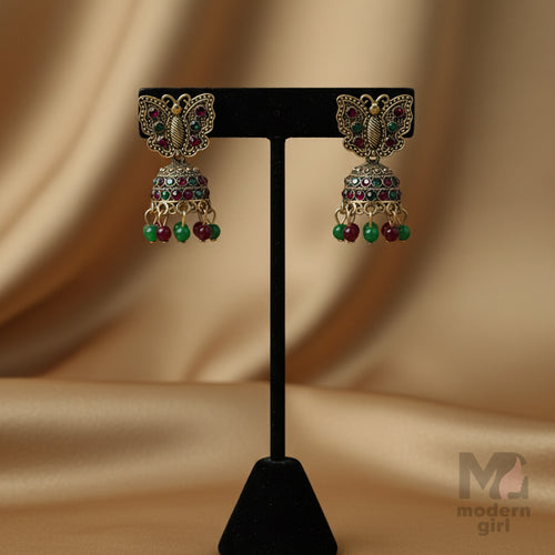 Butterfly Design Antique Gold Jhumka