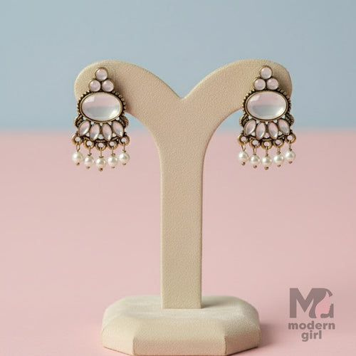 Classic Pearl Drop Stud Earrings – German Silver (Antique Finish)