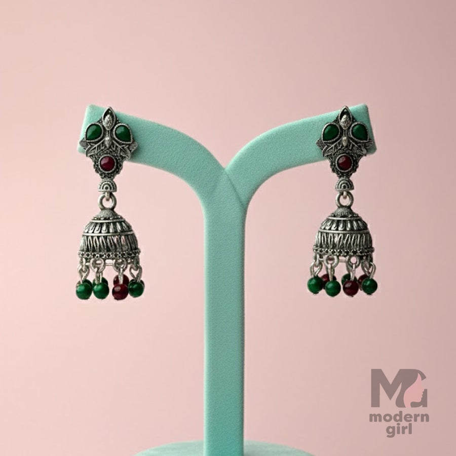 Oxidised Silver Temple Jhumka Earrings