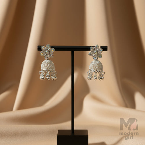 Silver-Plated Floral Jhumka Earrings