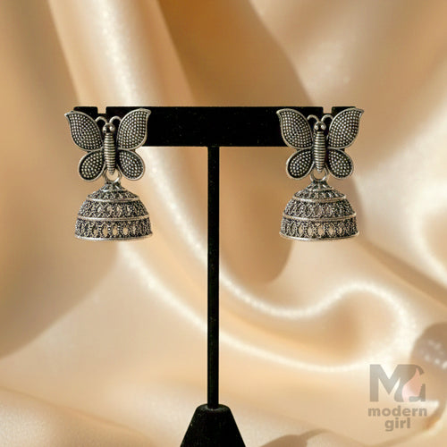 Butterfly Jhumka Earrings – Antique Oxidised Silver Finish