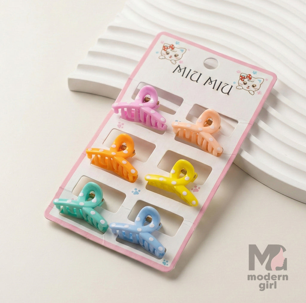 Pastel Mini Bow Hair Clip - 6 pieces