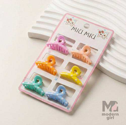 Pastel Mini Bow Hair Clip - 6 pieces