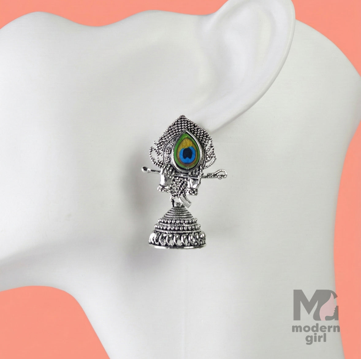 Krishna Peacock Feather Jhumka
