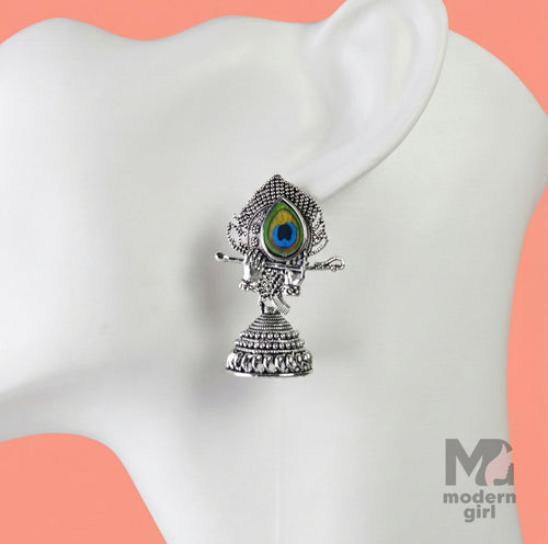 Krishna Peacock Feather Jhumka