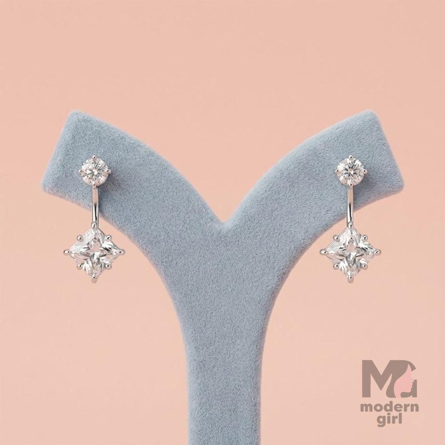 Crystal Square Drop Stud Earrings