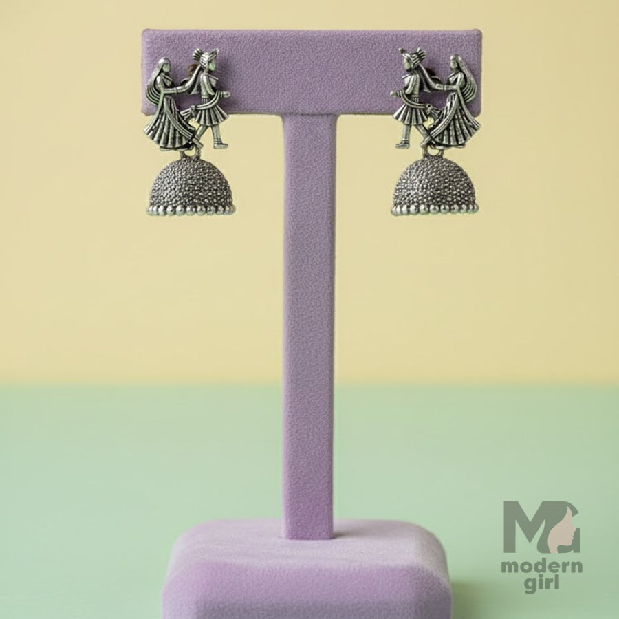 Oxidised Dancing Couple Jhumka Earrings