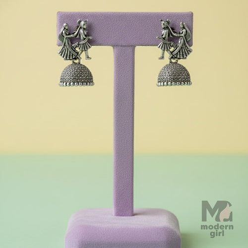 Oxidised Dancing Couple Jhumka Earrings