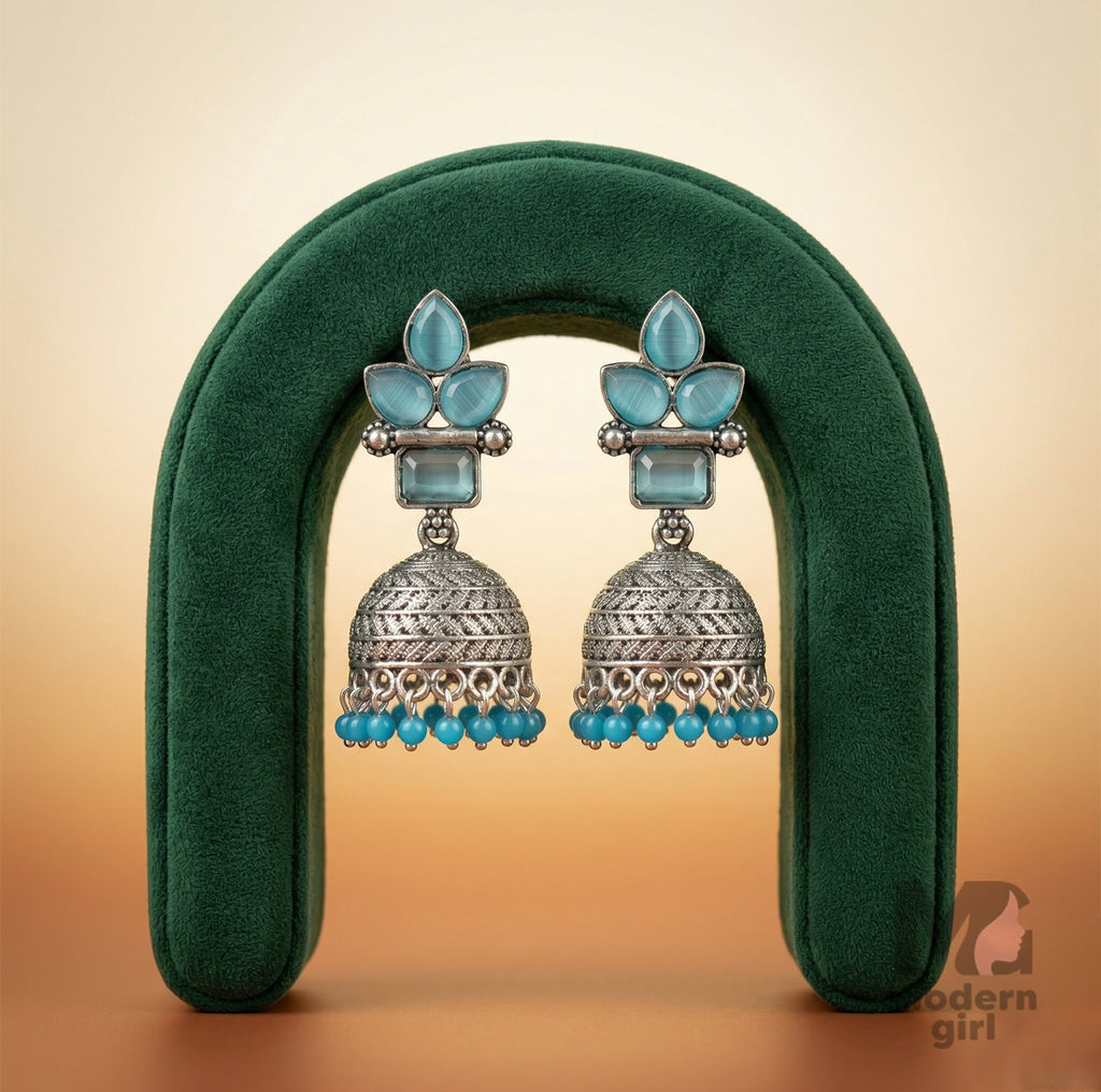 Floral Stone Jhumka Earrings for Women | Designer Beaded Ethnic Jewelry