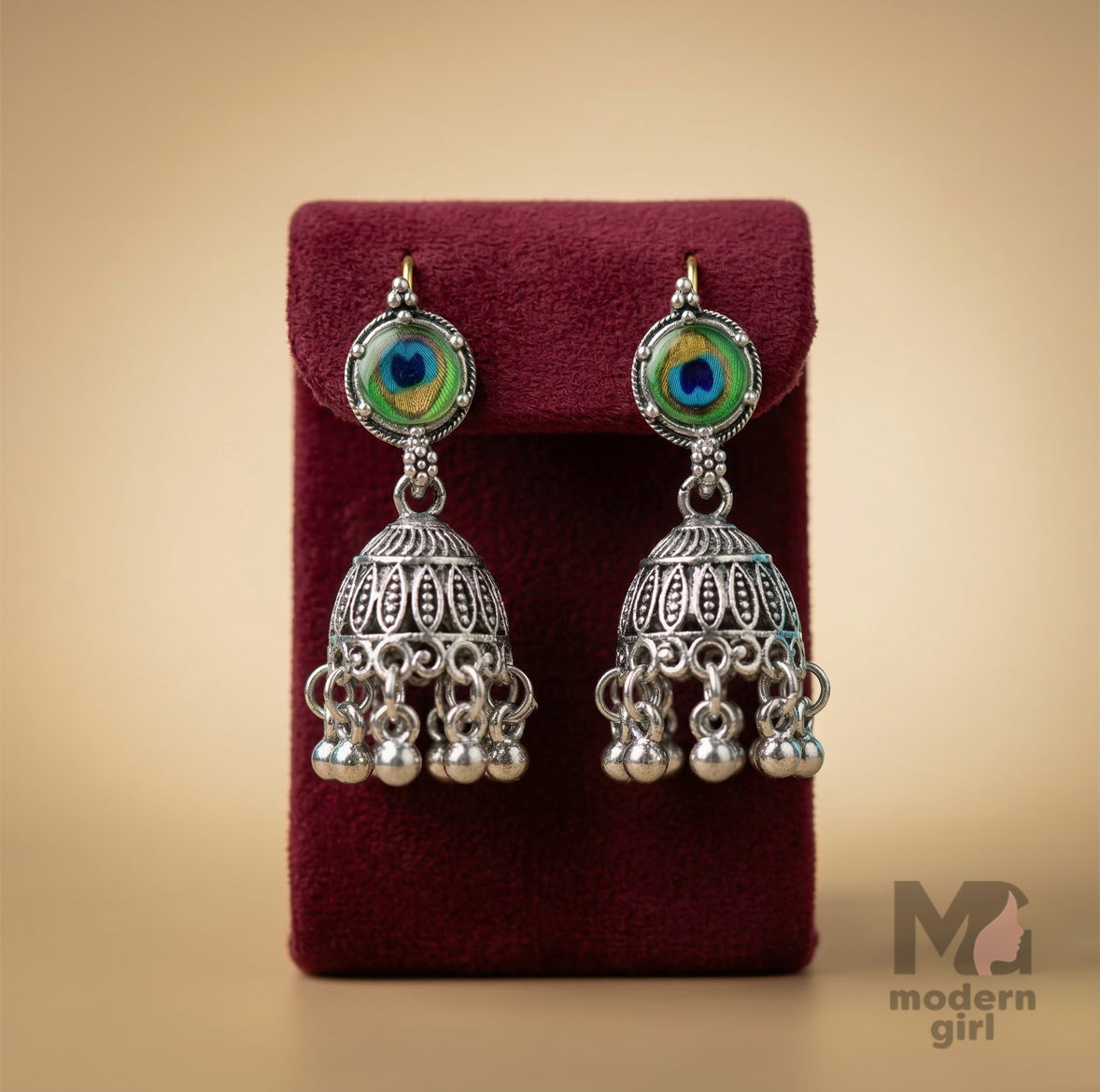 Peacock Eye Oxidised Silver Jhumka Earrings | Traditional Ethnic Jewelry for Women