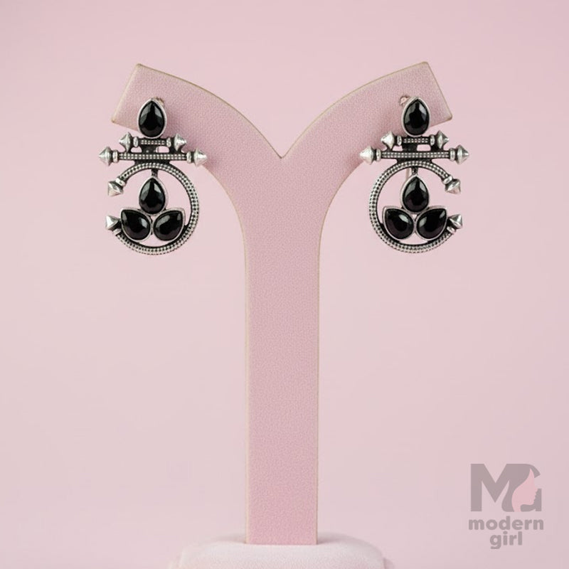 German Silver Black Stone Earrings