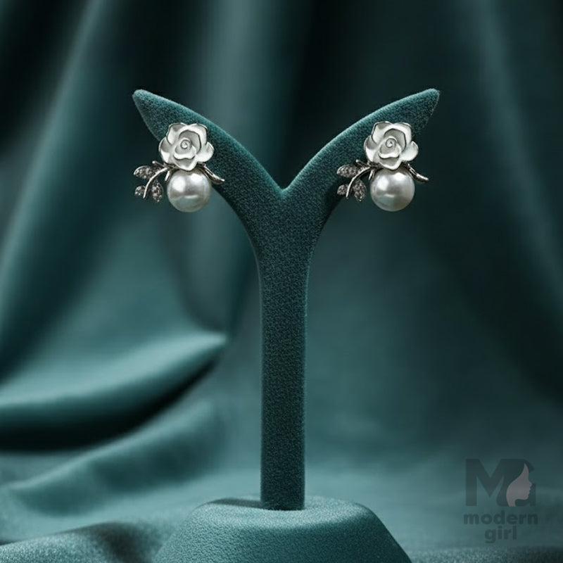 White Rose Pearl Bloom Studs