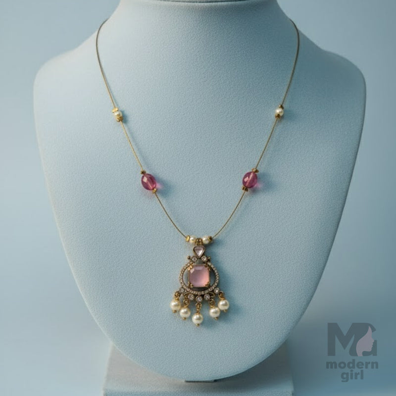 Elegant Pink Pendant Invisible Chain Necklace