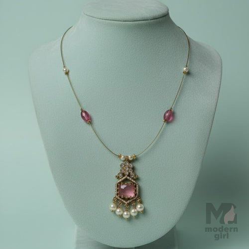 Luxury Pink Pendant Invisible Chain Necklace