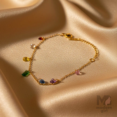 Colorful Gemstone Charm Gold Bracelet – Modern Girl Jewelry
