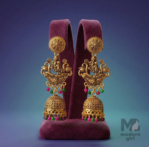 Traditional Radha Krishna Antique Temple Jhumka Earrings