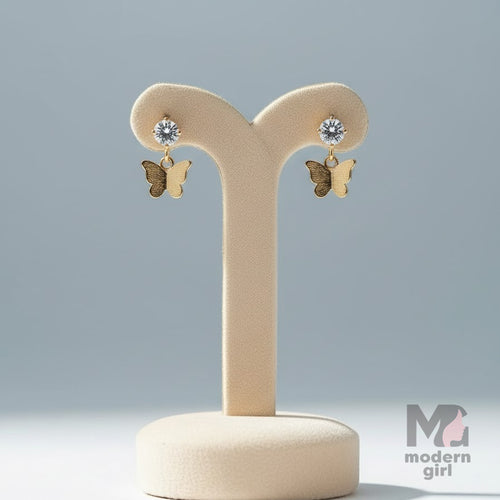 Golden Butterfly Crystal Drop Earrings