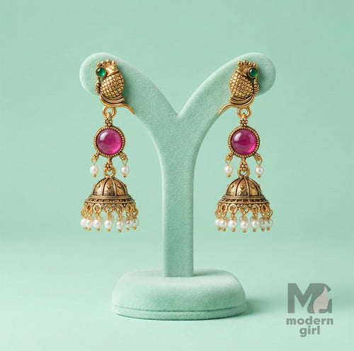 Traditional Peacock Design Antique Jhumka