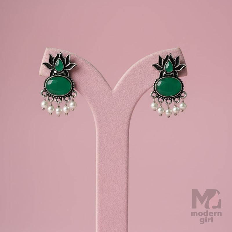Stone With Lotus Pearl Earrings