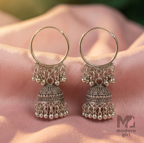 Traditional Hoop Jhumka Earrings with Pearl Drops
