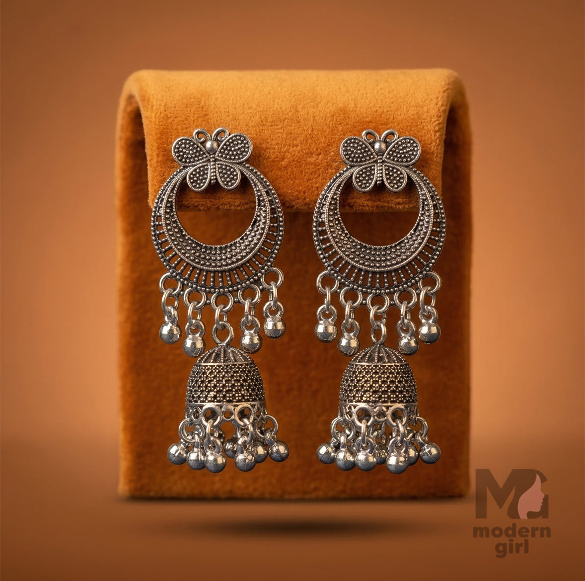 Floral Hoop Oxidized Silver Jhumka Earrings for Women