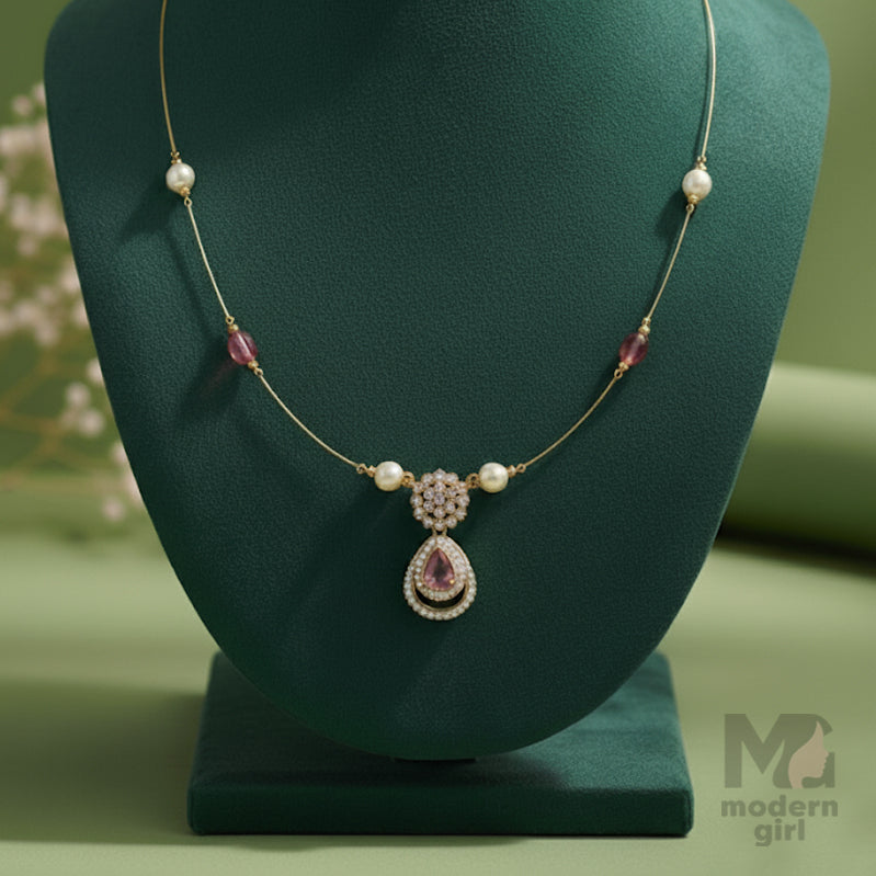 Invisible Chain Ruby & Pearl Floating Pendant Necklace