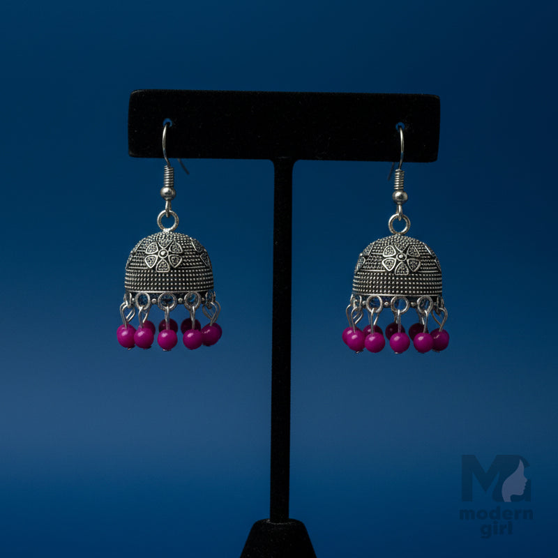 Beaded Oxidised Jhumka Earrings