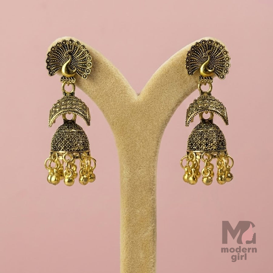 Antique Peacock Design Traditional Jhumka Earrings
