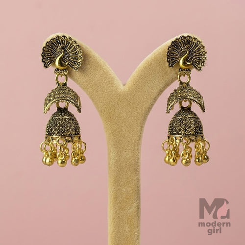 Antique Peacock Design Traditional Jhumka Earrings