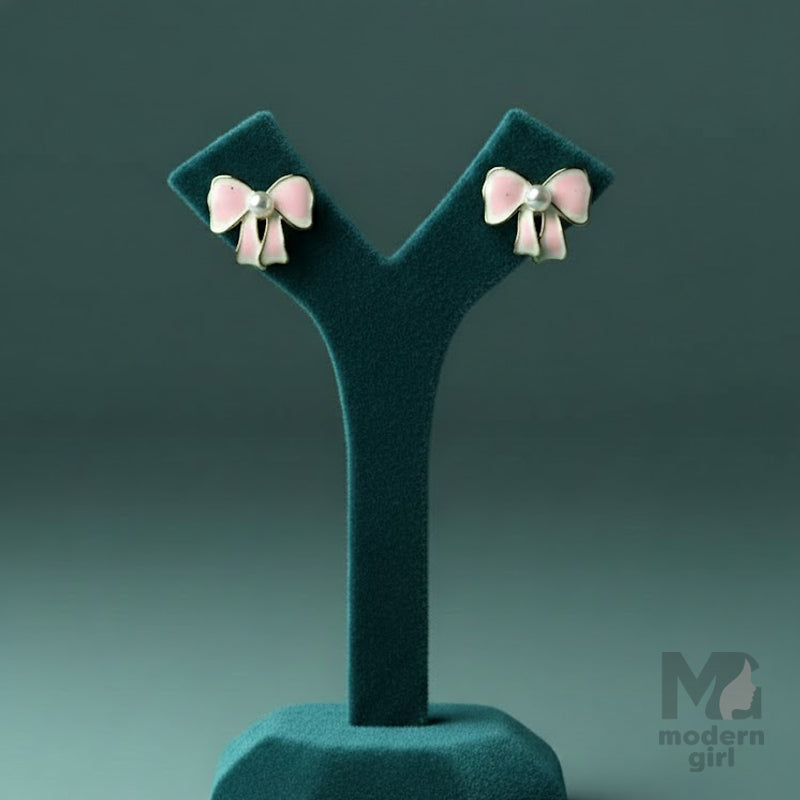 Blush Bow Pearl Stud Earrings