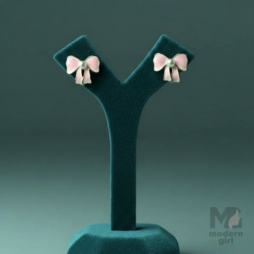 Blush Bow Pearl Stud Earrings