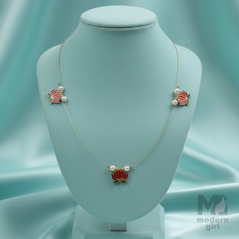 Invisible chain Lotus Enamel Pearl Choker