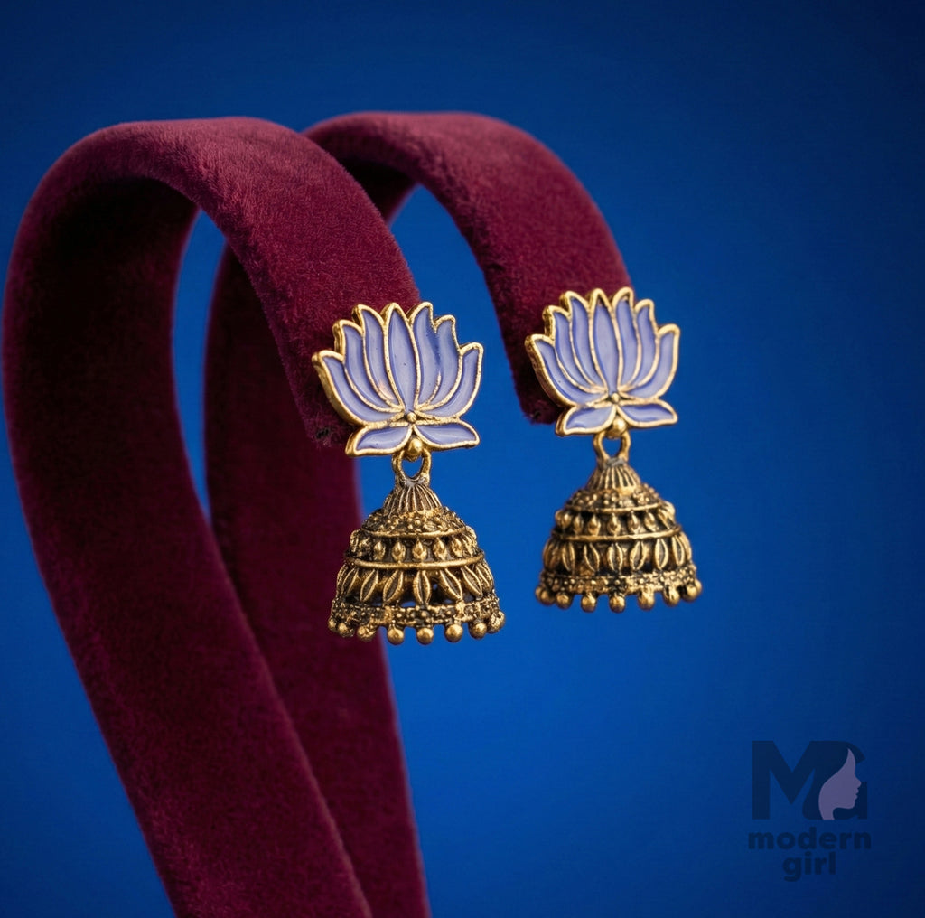 Antique Lotus Design Jhumka Earrings for Women