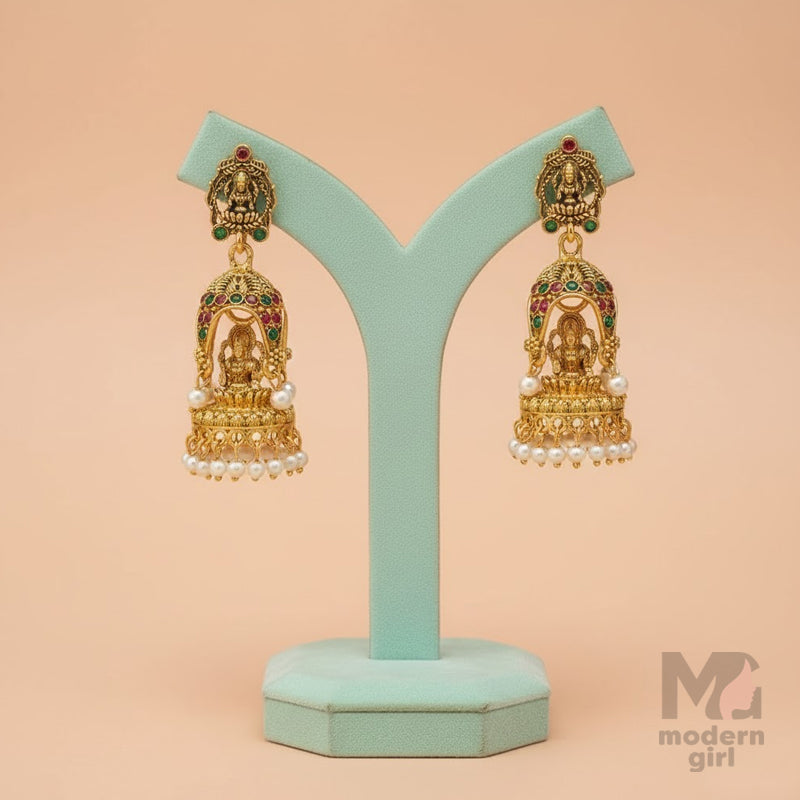 Lakshmi Temple Jhumka with temple carving