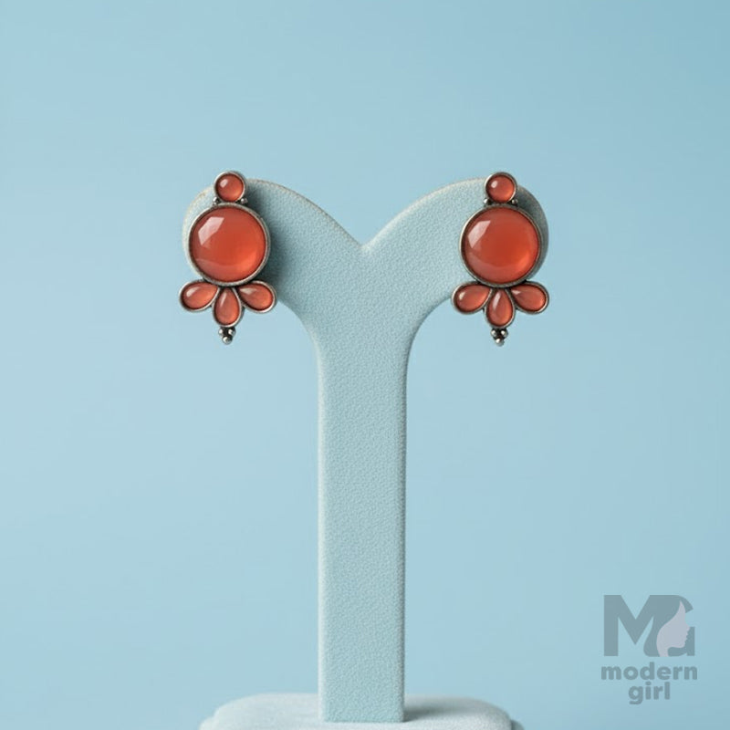 Tone Glossy Stone Stud Earrings