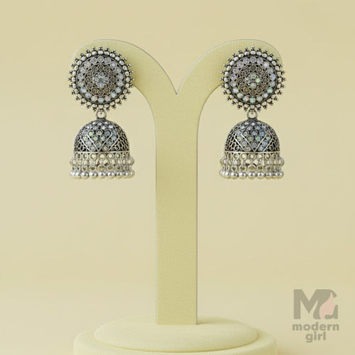 German Silver Stone-Studded Jhumka