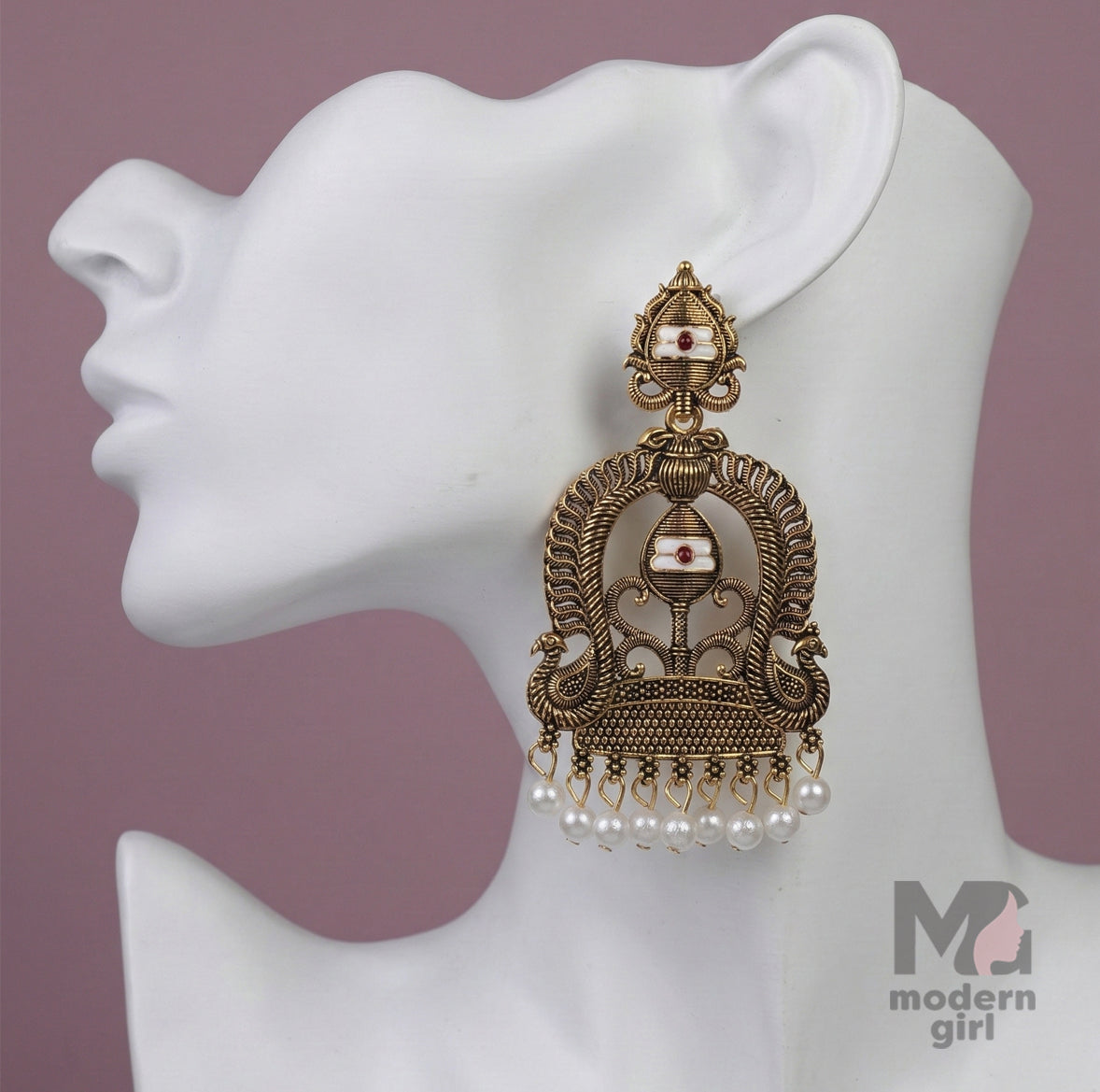 Traditional Vel Design Jhumka Earrings with Pearl Drops