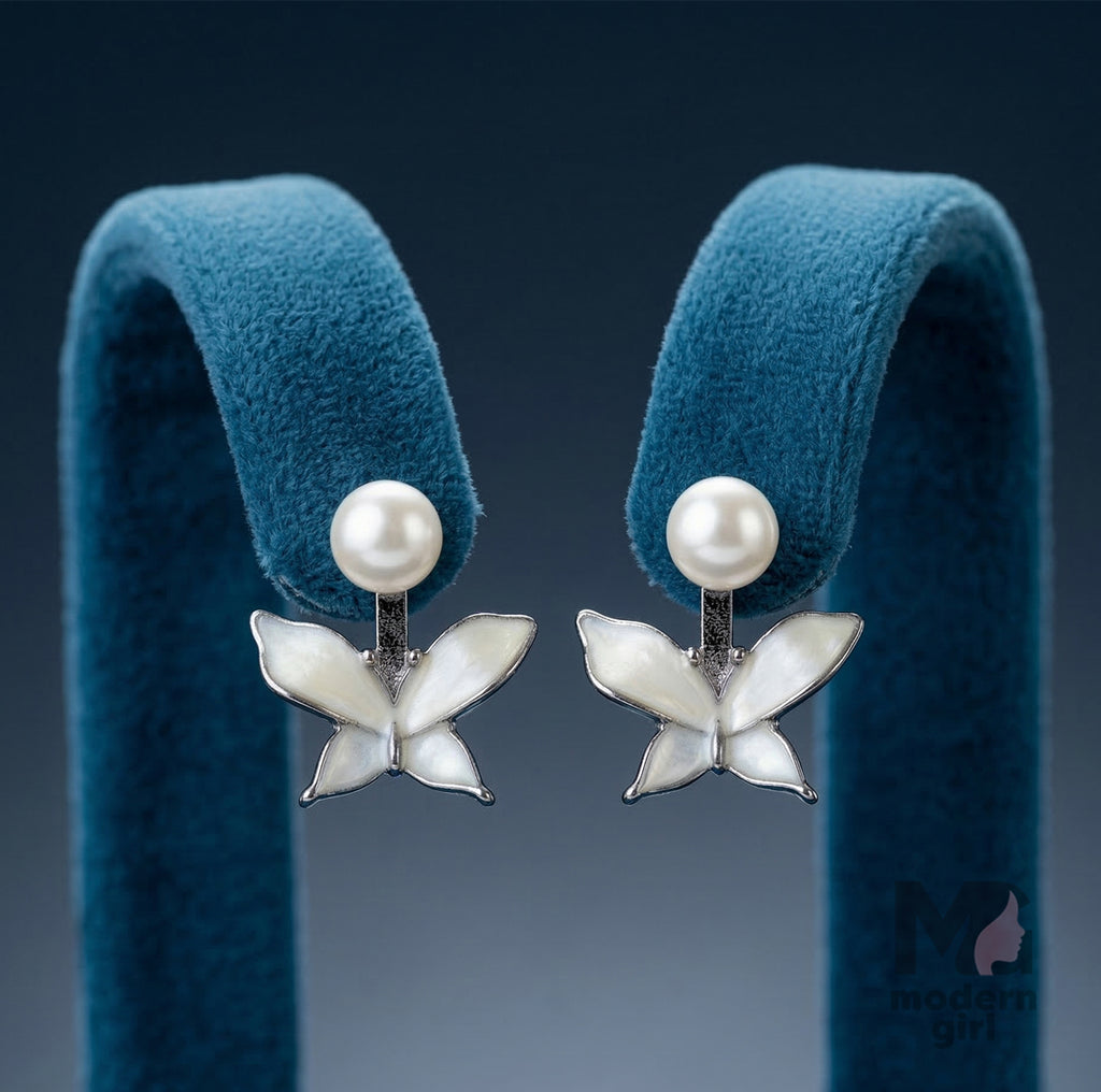 Elegant Pearl Butterfly Drop Earrings