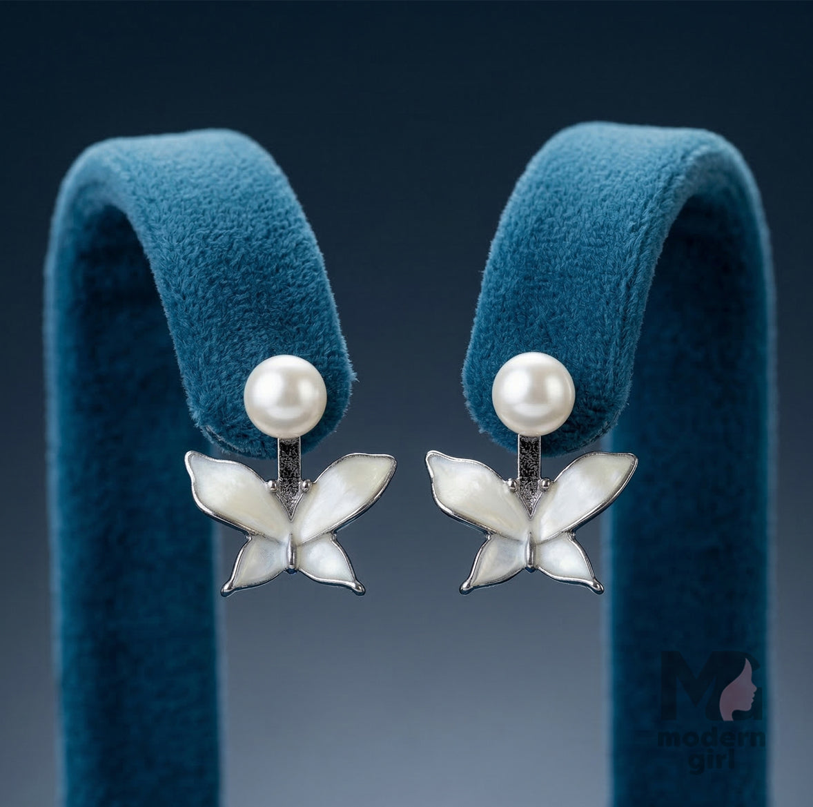 Elegant Pearl Butterfly Drop Earrings