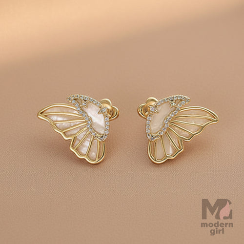 Golden Wing Crystal Stud Earrings