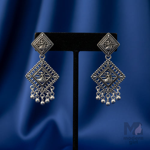 Oxidised Square Dangler Bead Drops Earrings