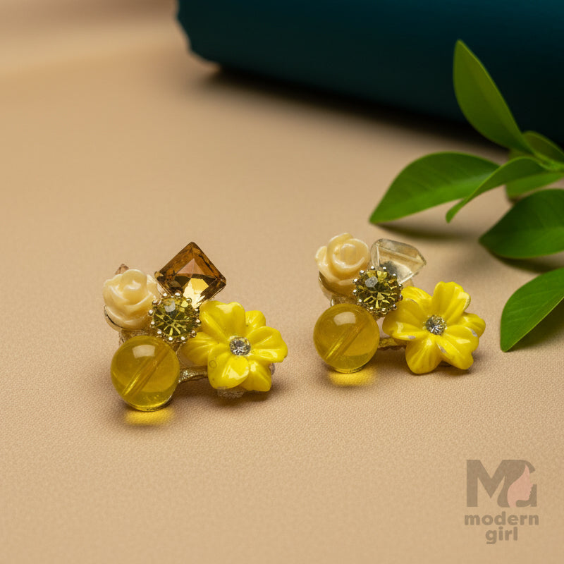 Floral Stone Stud Earrings